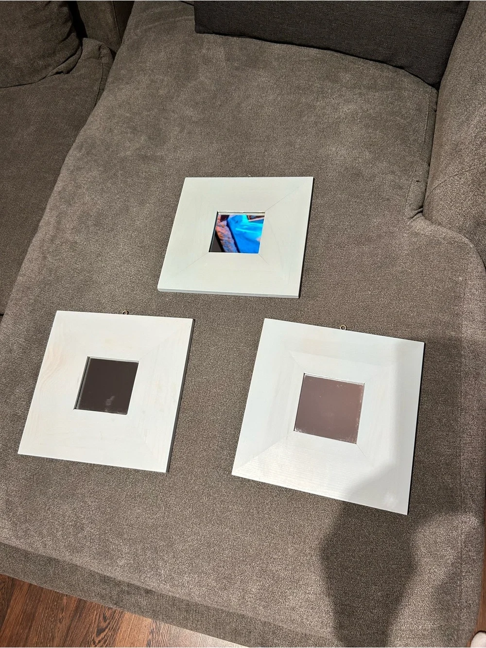 Set of 3 White Square Wall Mirrors - Contemporary Home Wall Decor (10in X 10in)